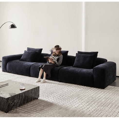 Bronco Blue Chenille Flannel Luxury 4 Seater Sofa Modern 3-Piece Arm Couch