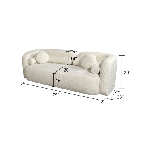 Joyce White Boucle Round Shaped 3 Seater Sofa Upholstery Arm Couch