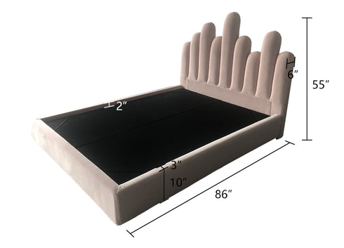 Nyasia Velvet Fabric Special Design Headboard Bed Frame