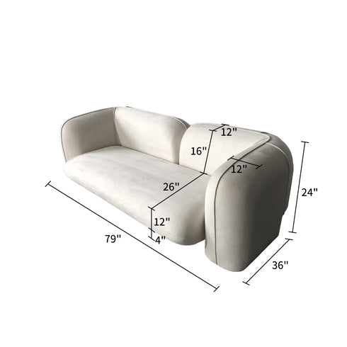 Baylor Beige Suede Fabric 3 Seater Sofa Round Arm Couch