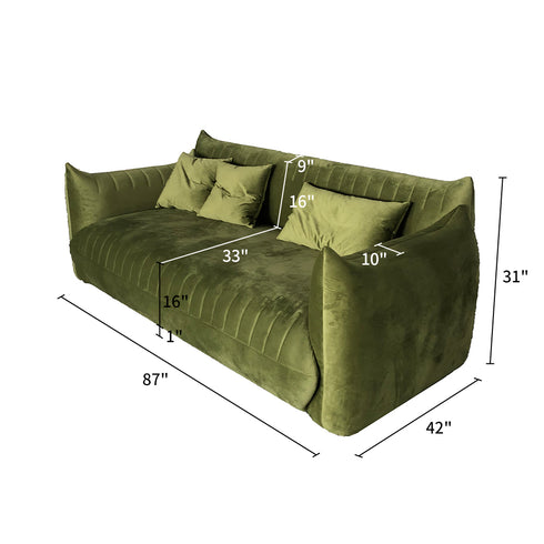 Calloway Green Velvet 3 Seater Sofa Modern Couch