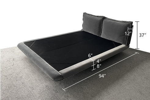 Gotzon Suede Fabric Modern Floating Bed Frame with Cushions