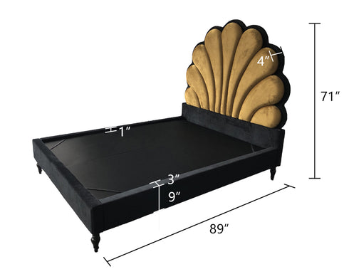 Jeriel Velvet Flower Shaped Vintage High Headboard Bed Frame