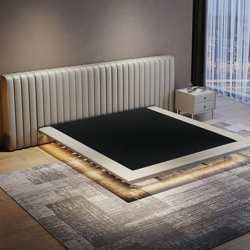 Aleph Microfiber Leather Wide Headboard Floating Bed Frame