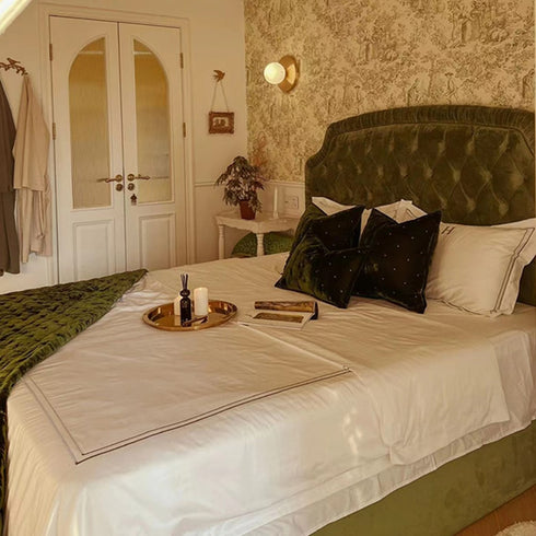 Cabernet Vintage Buckle Design Velvet High Headboard Bed Frame