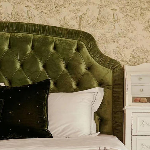 Cabernet Vintage Buckle Design Velvet High Headboard Bed Frame