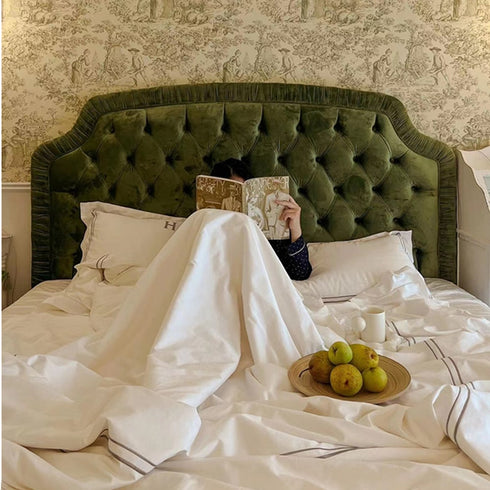 Cabernet Vintage Buckle Design Velvet High Headboard Bed Frame