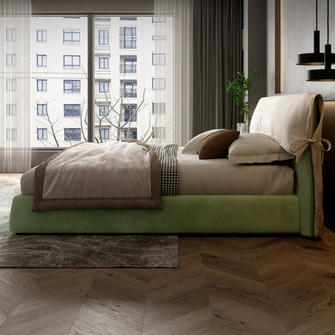 Caelan Modern Suede Fabric Upholstered Headboard Bed Frame