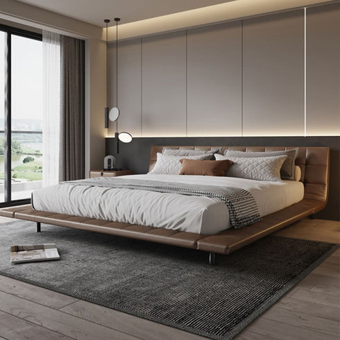 Caiden Calf Leather Minimalist Simple Bed Frame With Legs