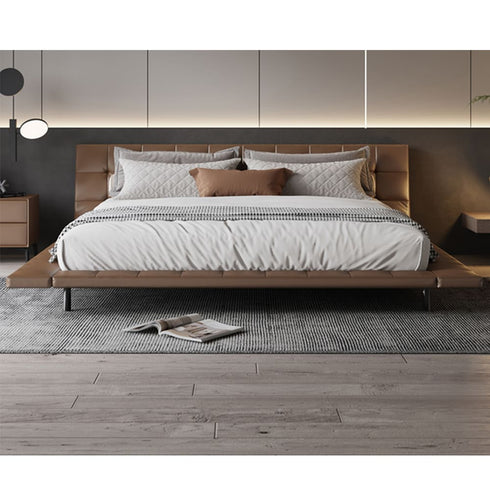 Caiden Calf Leather Minimalist Simple Bed Frame With Legs