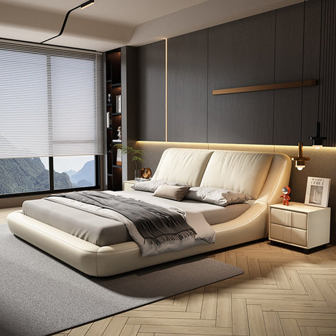 Calais Microfiber Leather Thick Headboard Luxury Bed Frame