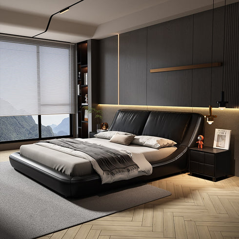 Calais Microfiber Leather Thick Headboard Luxury Bed Frame