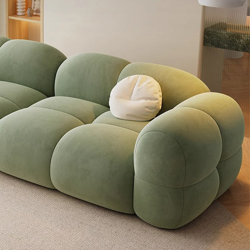 Caley Velvet Fabric Round Shaped 2 Modules Sofa Modern Arm Couch