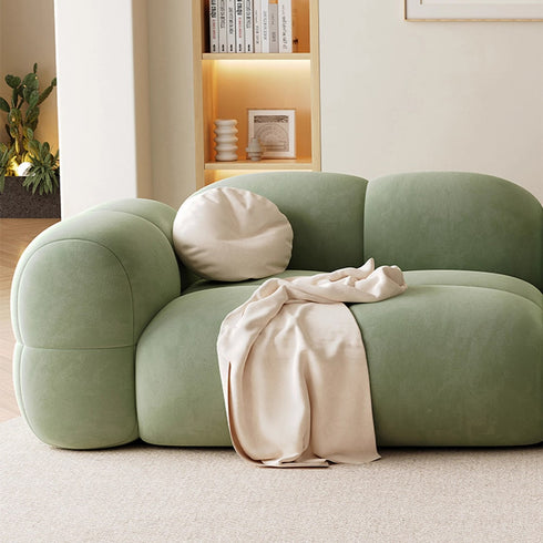 Caley Velvet Fabric Round Shaped 2 Modules Sofa Modern Arm Couch