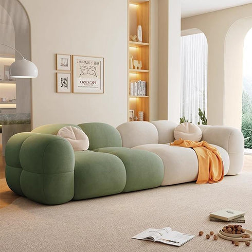 Caley Velvet Fabric Round Shaped 2 Modules Sofa Modern Arm Couch
