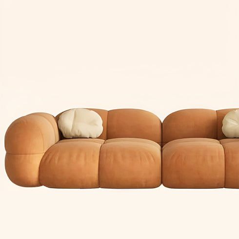 Caley Velvet Fabric Round Shaped 2 Modules Sofa Modern Arm Couch