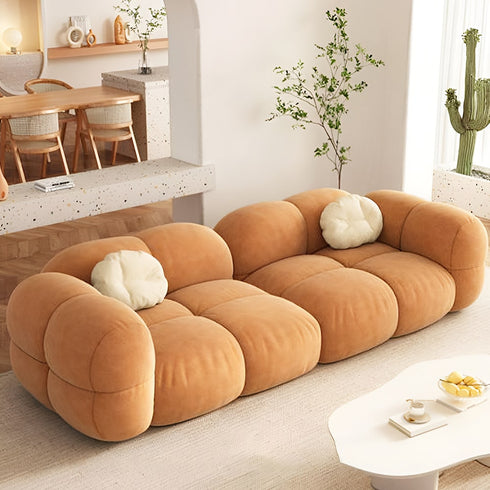 Caley Velvet Fabric Round Shaped 2 Modules Sofa Modern Arm Couch