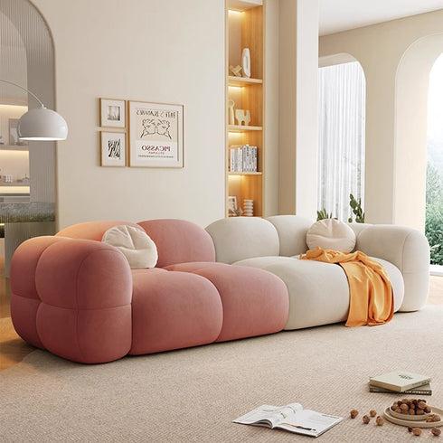 Caley Velvet Fabric Round Shaped 2 Modules Sofa Modern Arm Couch