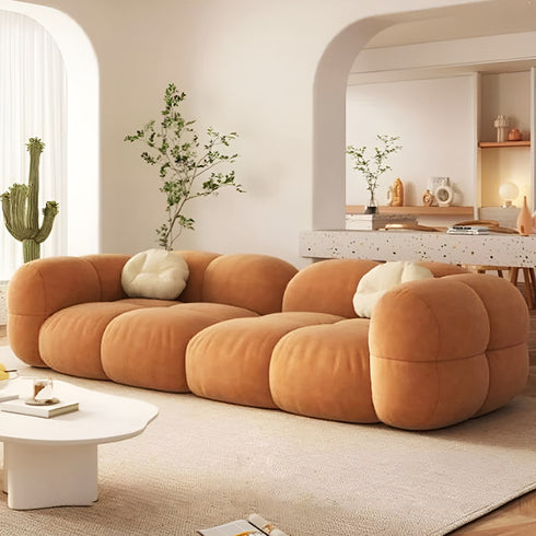 Caley Velvet Fabric Round Shaped 2 Modules Sofa Modern Arm Couch