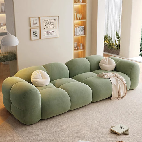 Caley Velvet Fabric Round Shaped 2 Modules Sofa Modern Arm Couch