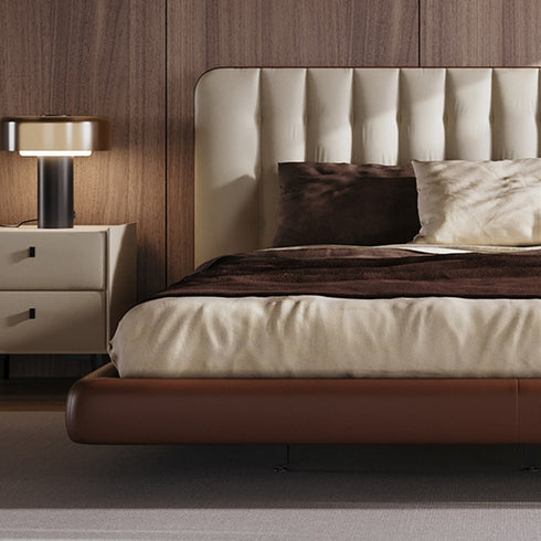 Camacho Technical Fabric Mixed Color Modern High Headboard Floating Bed Frame