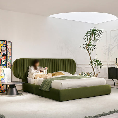 Cameo Velvet Fabric Luxury Wide Round Shaped Headboard Bed Frame