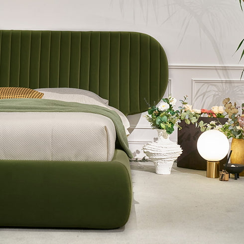 Cameo Velvet Fabric Luxury Wide Round Shaped Headboard Bed Frame