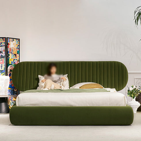 Cameo Velvet Fabric Luxury Wide Round Shaped Headboard Bed Frame