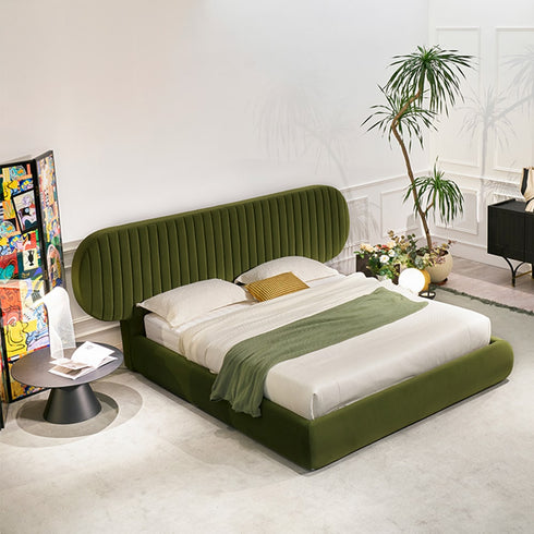 Cameo Velvet Fabric Luxury Wide Round Shaped Headboard Bed Frame