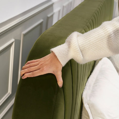 Cameo Velvet Fabric Luxury Wide Round Shaped Headboard Bed Frame