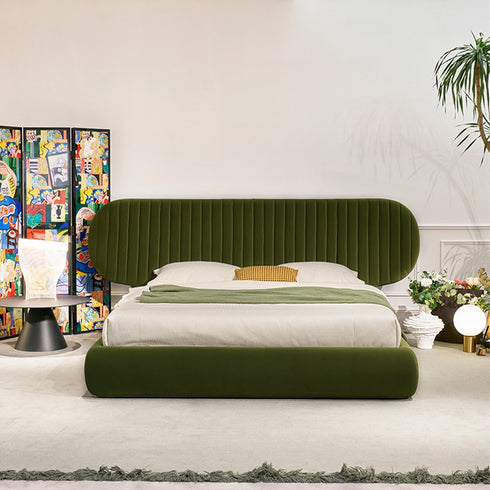 Cameo Velvet Fabric Luxury Wide Round Shaped Headboard Bed Frame