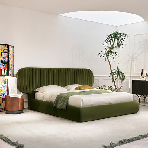 Cameo Velvet Fabric Luxury Wide Round Shaped Headboard Bed Frame
