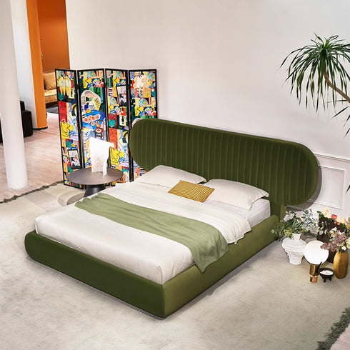 Cameo Velvet Fabric Luxury Wide Round Shaped Headboard Bed Frame