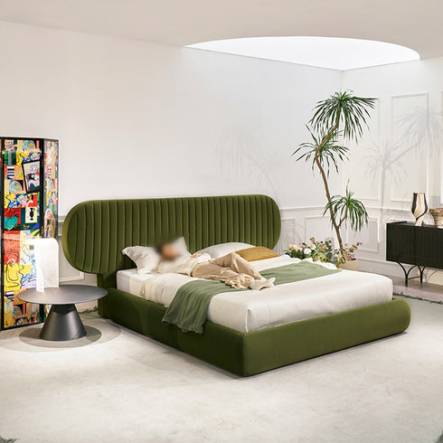 Cameo Velvet Fabric Luxury Wide Round Shaped Headboard Bed Frame