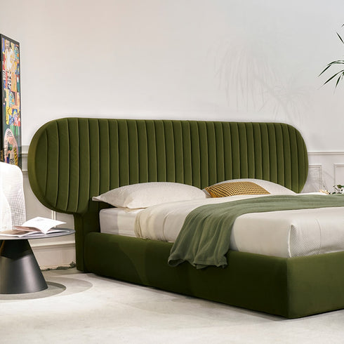 Cameo Velvet Fabric Luxury Wide Round Shaped Headboard Bed Frame