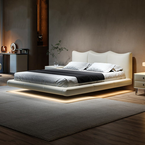 Cappy Technical Fabric Curved Headboard Modern Floating Bed Frame