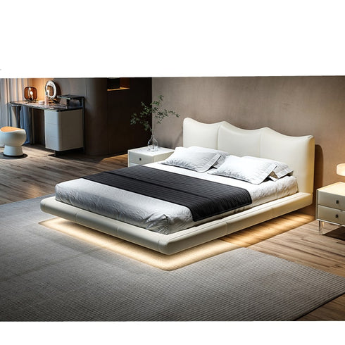 Cappy Technical Fabric Curved Headboard Modern Floating Bed Frame