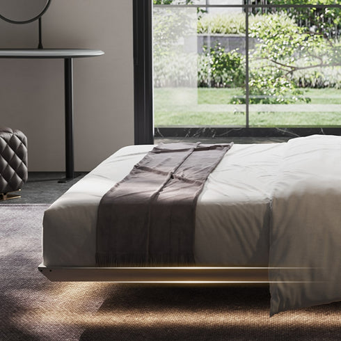 Cariad Technical Fabric Modern High-Low Headboard Floating Bed Frame