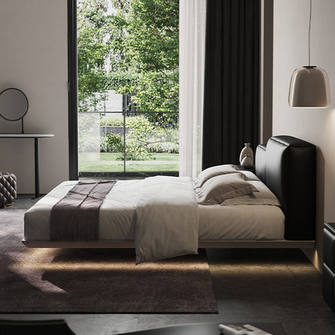 Cariad Technical Fabric Modern High-Low Headboard Floating Bed Frame