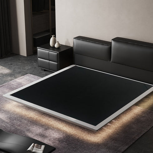 Cariad Technical Fabric Modern High-Low Headboard Floating Bed Frame