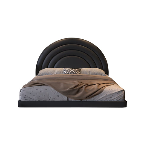 Carlin Rainbow Circle Round Shaped Headboard Modern Microfiber Leather Floating Bed Frame