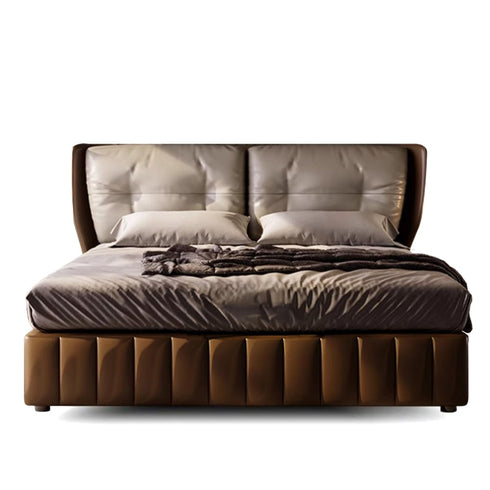 Cary Calf Leather Upholstered Headboard Luxury Bed Frame
