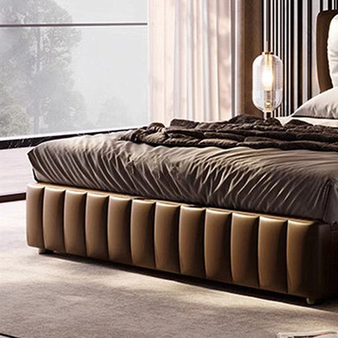 Cary Calf Leather Upholstered Headboard Luxury Bed Frame