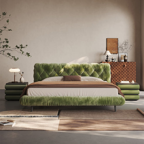 Castro Modern Velvet Fabric Upholstered Bed Frame