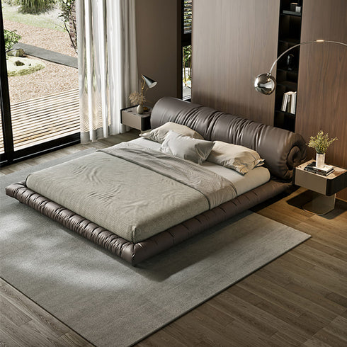 Cayden Calf Leather Soft Backrest Bag Bed Frame With Legs