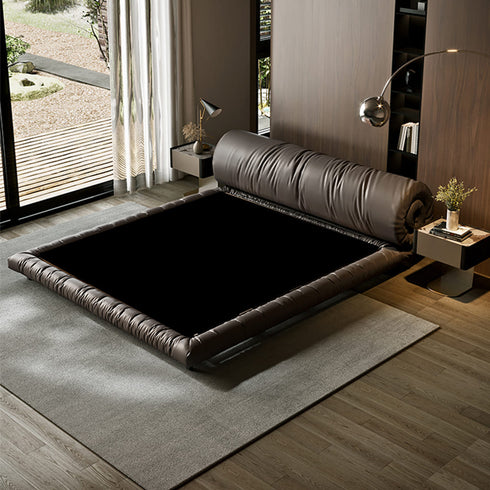 Cayden Calf Leather Soft Backrest Bag Bed Frame With Legs