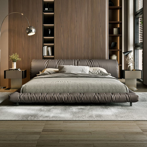 Cayden Calf Leather Soft Backrest Bag Bed Frame With Legs