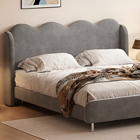 Ceres Wave Shaped Headboard Velvet Fabric Modern Bed Frame