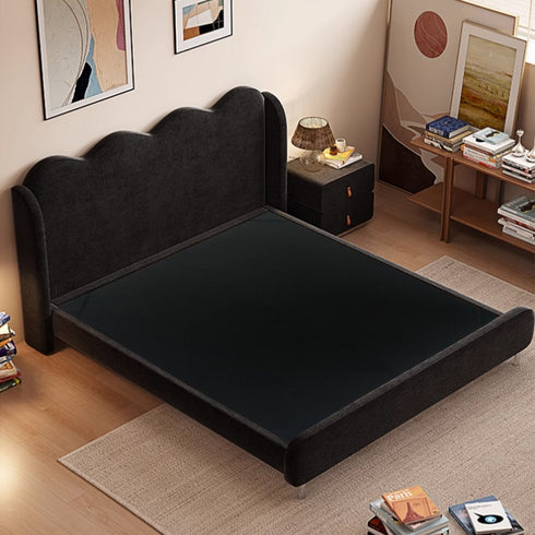 Ceres Wave Shaped Headboard Velvet Fabric Modern Bed Frame
