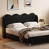 Ceres Wave Shaped Headboard Velvet Fabric Modern Bed Frame